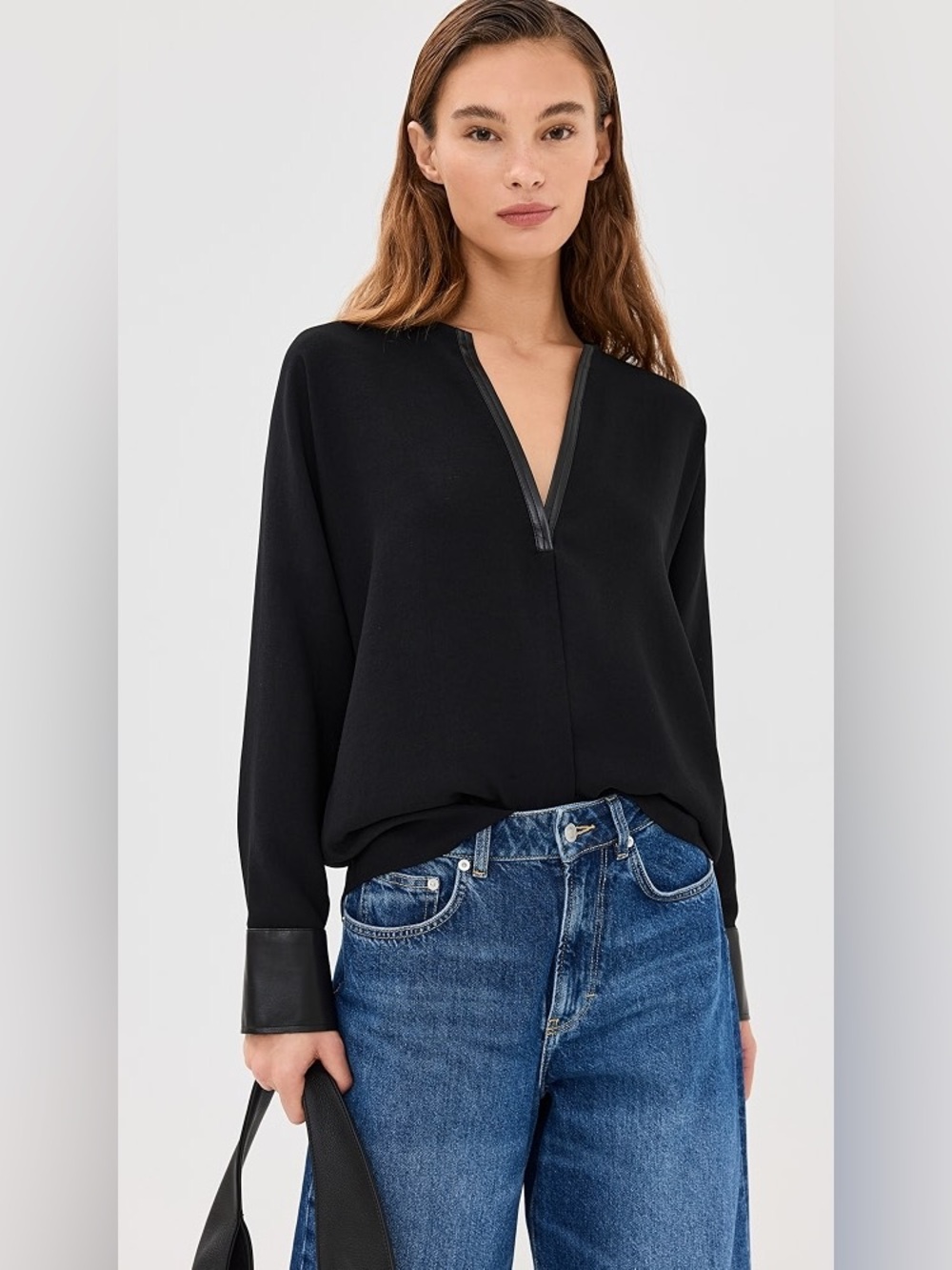 Vince | Leather Trim Dolman Sleeve Blouse NWT!!